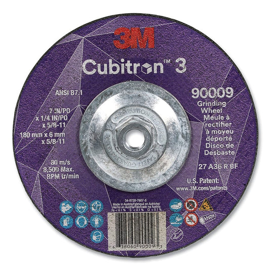 Cubitron™ 3 Depressed Center Grinding Wheel, 7 in dia x 1/4 in Thick x 5/8 in-11 Arbor, 36+ Grit, T2