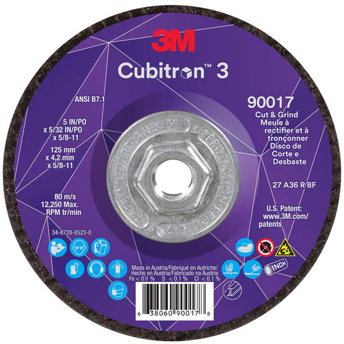 7100313550 Cubitron™ 3 Cut And Grind Wheel, 5 Inch Dia, 5/32 Inch, 36+ Grit