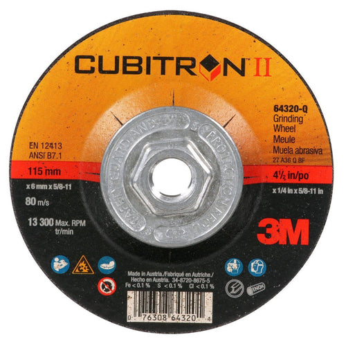 3M™ Cubitron™ II Wheel, Depressed Center, Right Angle, 36 Grit 4 1/2