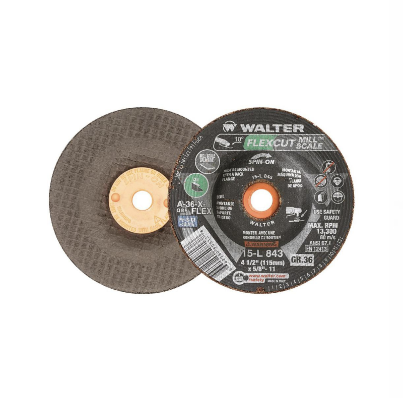 Load image into Gallery viewer, Walter 4.5 in. 36 Grit Spin-On Flexcut Mill Scale Wheel (15L843)
