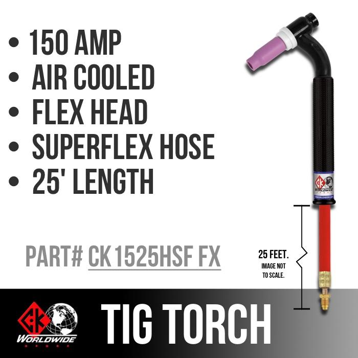 Load image into Gallery viewer, CK Worldwide | TIG Torch #17 - 3 Series Flex Head (Gas Cooled) (CK1525HSF FX) W/ 25ft. Super Flex Cable
