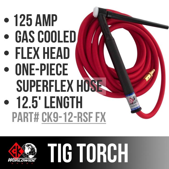 Load image into Gallery viewer, CK Worldwide | TIG Torch #9  - 2 Series Flex Head (Gas Cooled) (CK9-12-RSF FX) W/ 12.5ft. Super Flex Cable
