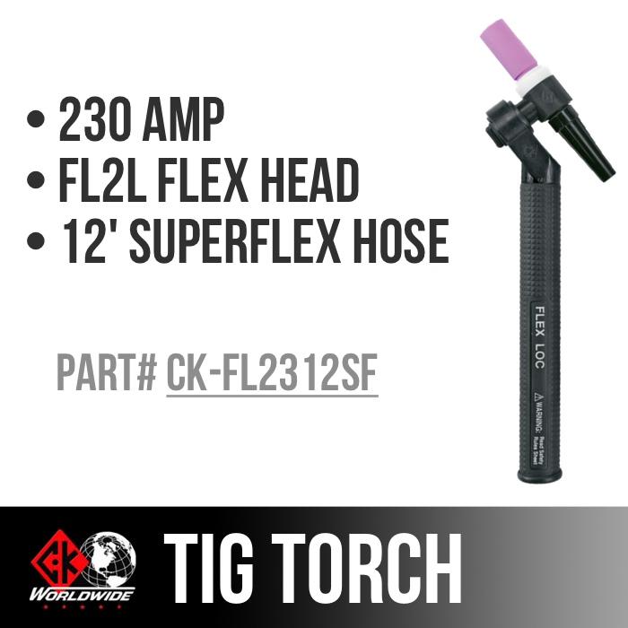 Load image into Gallery viewer, CK Worldwide TIG Torch FL230 - Water Cooled 2 Series (CK-FL2312SF) w/ 12.5&#39; Super Flex Hose
