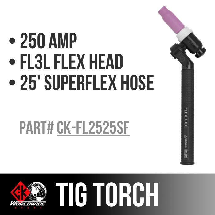 Load image into Gallery viewer, CK Worldwide | TIG Torch FL250 - Water Cooled 3 Series (CK-FL2525SF) W/ 25ft. Super Flex Cable
