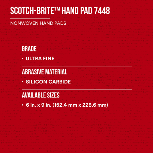 Scotch-Brite Hand Pad 7448, HP-HP, SiC Ultra Fine, Gray, 6 in x 9 in, 20/Carton, 60 ea/Case7100089226@weldshopsupply