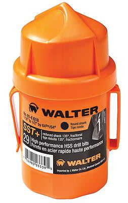 Walter 01E618 29-Piece Round Shank Jobber's Length SST+ Drill Bit Set, Orange