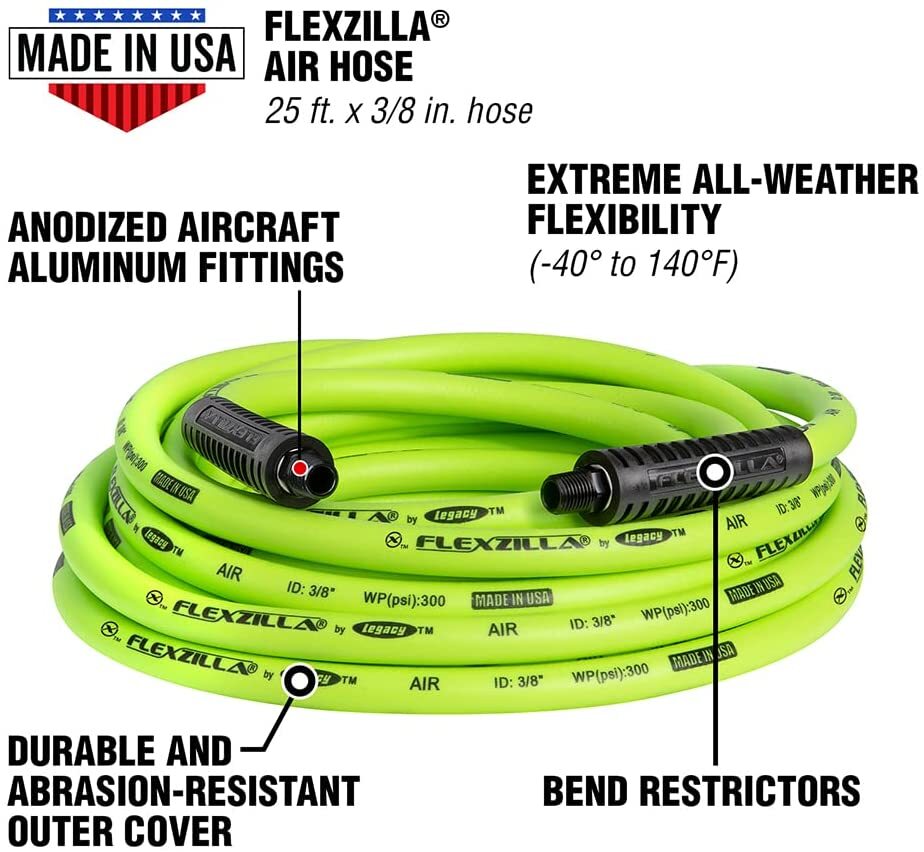 Flexzilla® Air Hose, 3/8" x 25', 1/4" MNPT Fittings